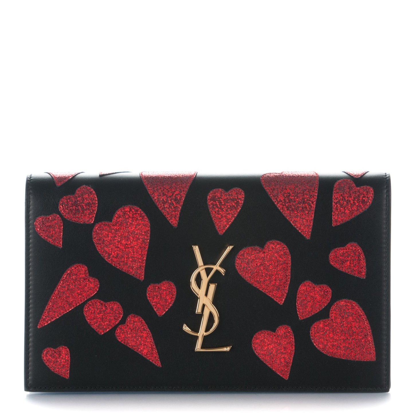 Calfskin Classic Monogram Kate Heart Clutch Black Rouge