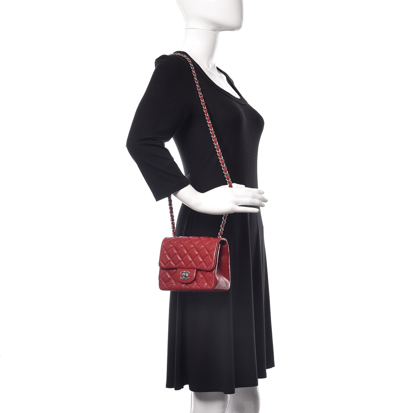 Caviar Quilted Mini Square Flap Red