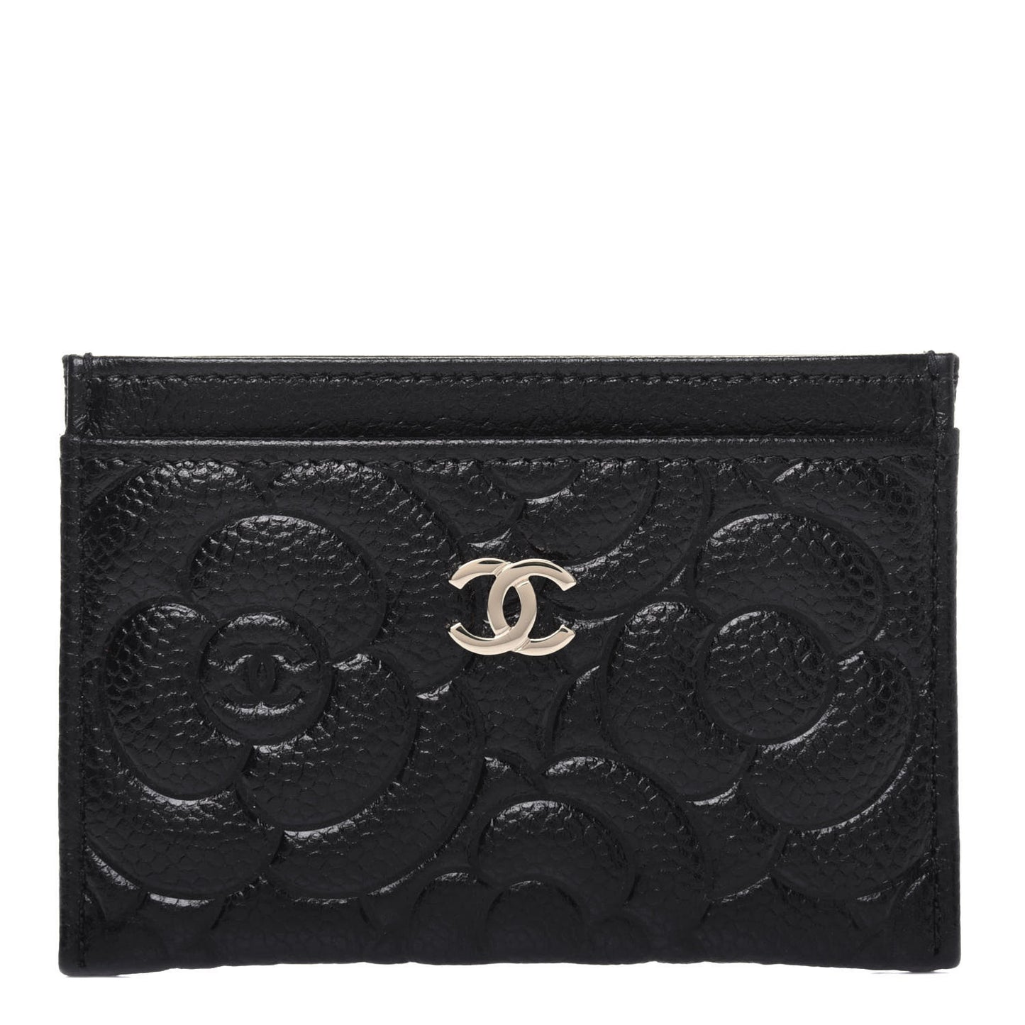 Caviar Camellia Embossed Card Holder Black