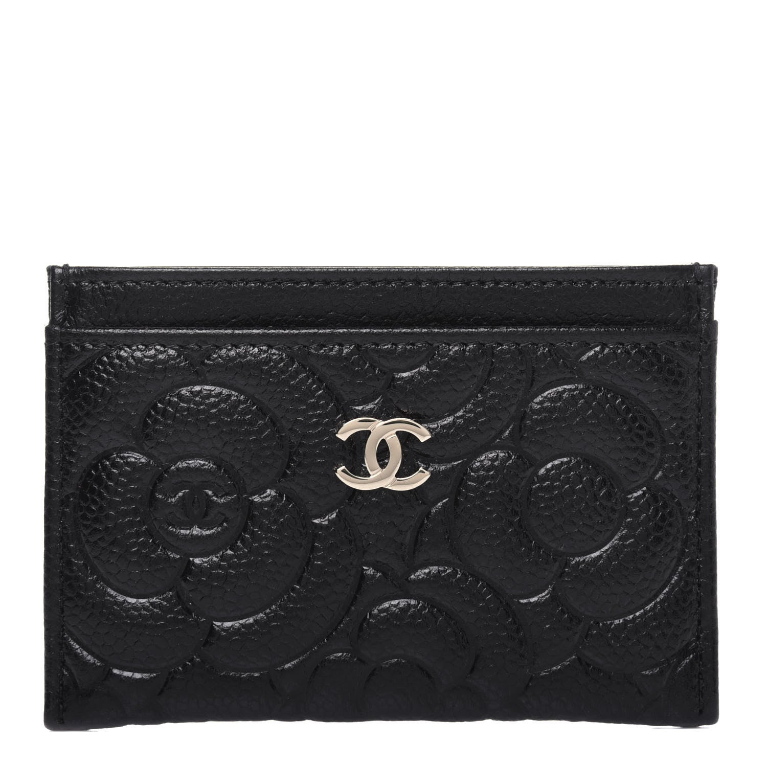 Chanel Caviar Camellia Embossed Card Holder Black 1 of 11