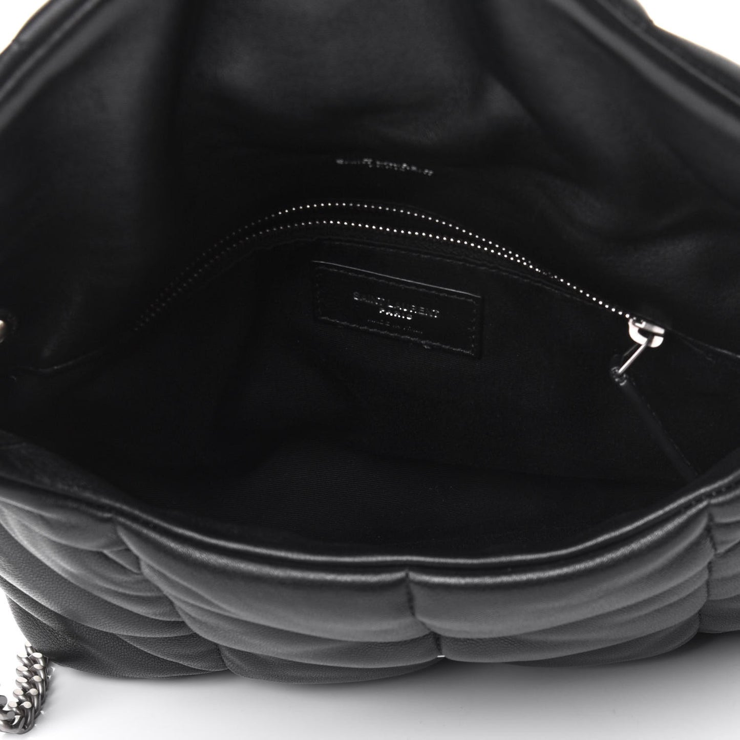 Lambskin Quilted Small Loulou Puffer Monogram Chain Satchel Black