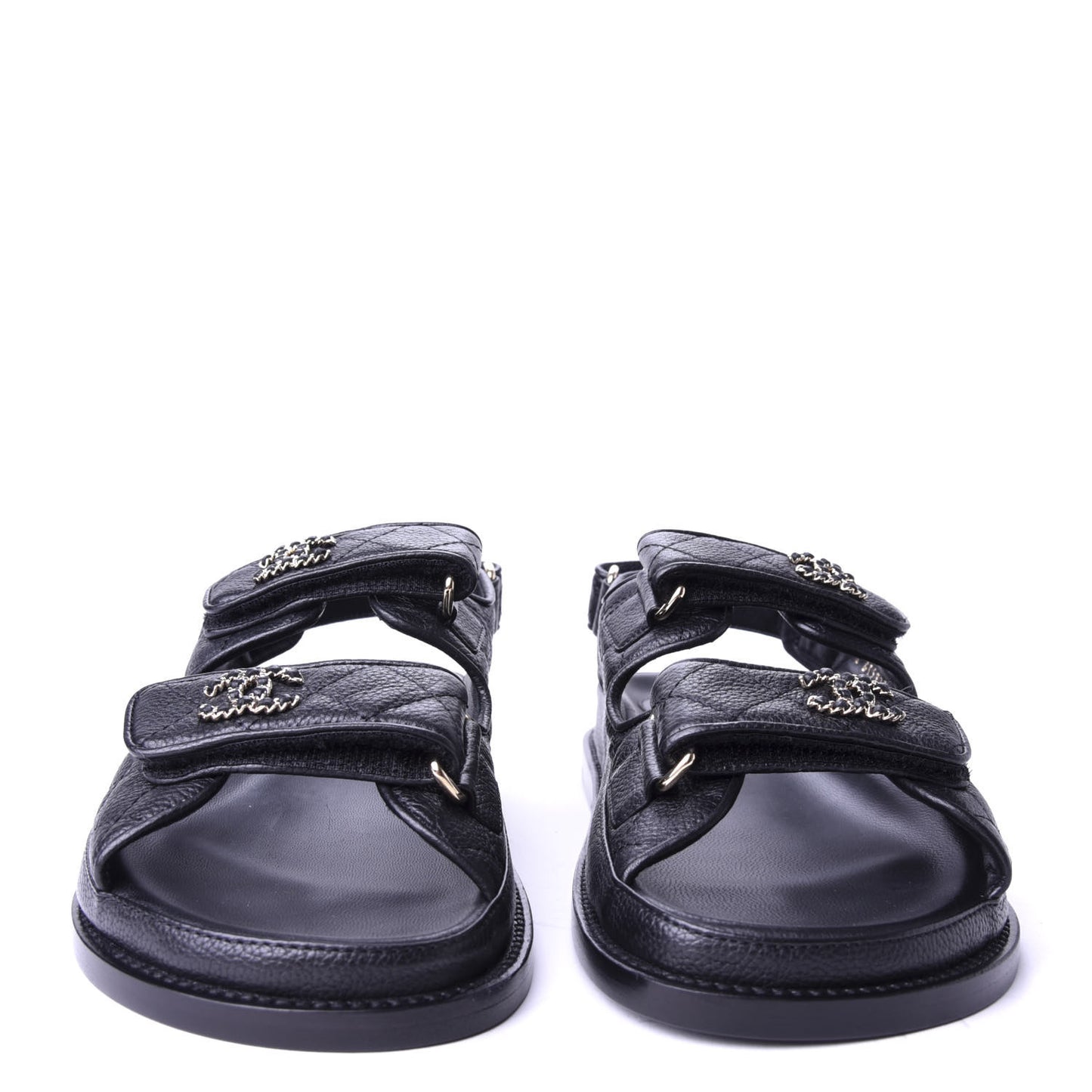 Grained Calfskin Velcro Dad Sandals 36 Black