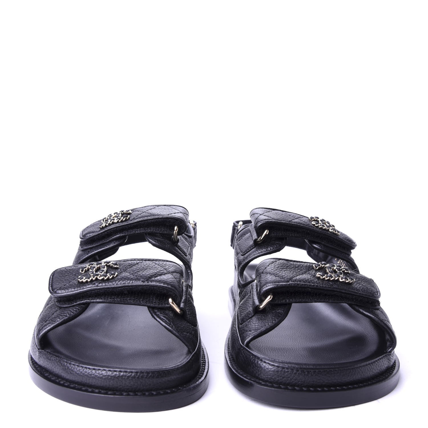 Chanel Grained Calfskin Velcro Dad Sandals 36 Black 2 of 10