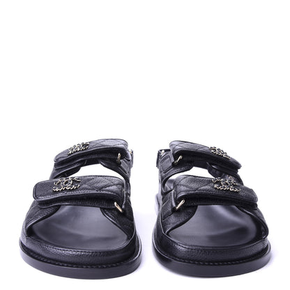 Chanel Grained Calfskin Velcro Dad Sandals 36 Black 2 of 10