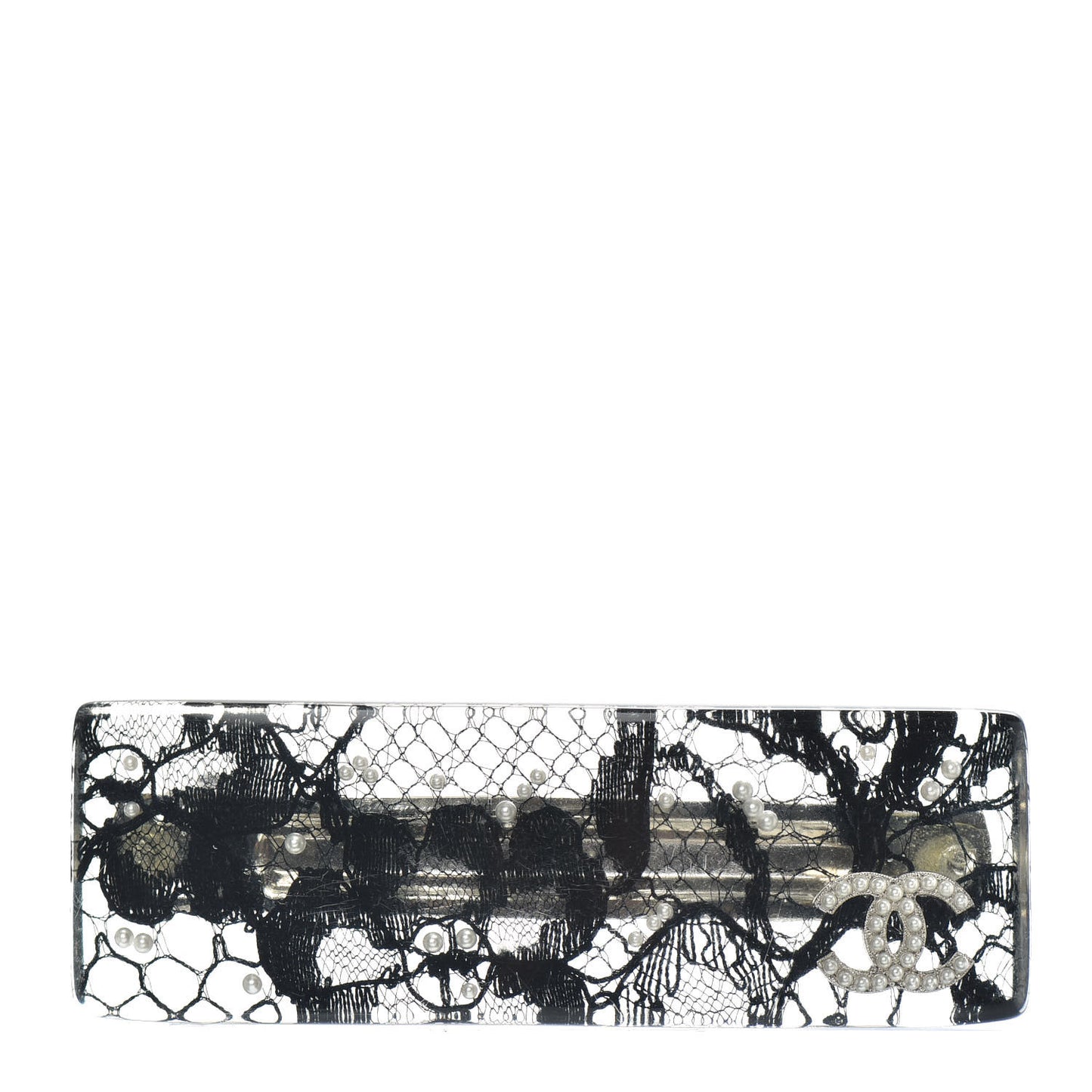 Resin Lace Pearl CC Barette Black White