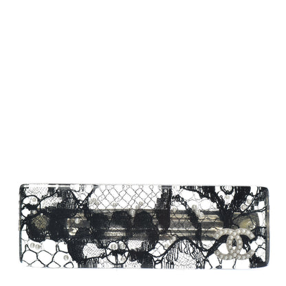 Chanel Resin Lace Pearl CC Barette Black White 1 of 5