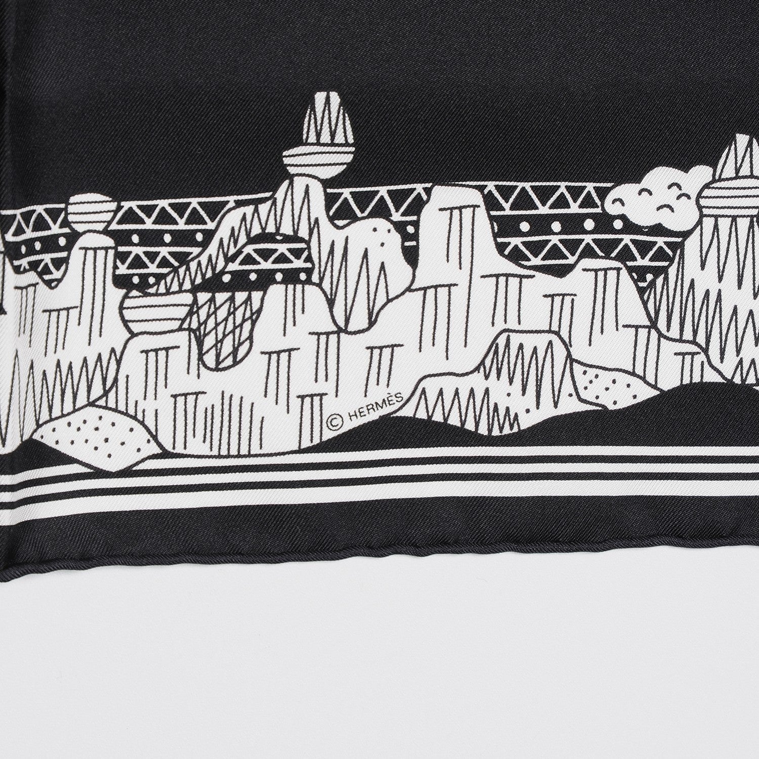 Hermes Silk Les Canyons Etoiles Bandana Scarf 55 Noir Blanc Noir 5 of 7