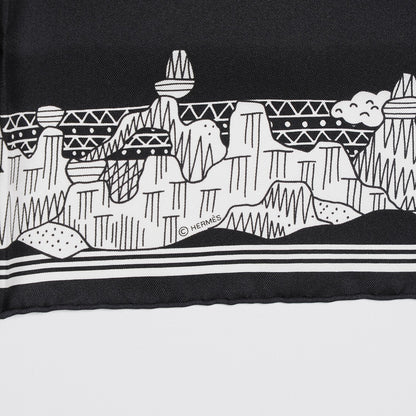 Hermes Silk Les Canyons Etoiles Bandana Scarf 55 Noir Blanc Noir 5 of 7