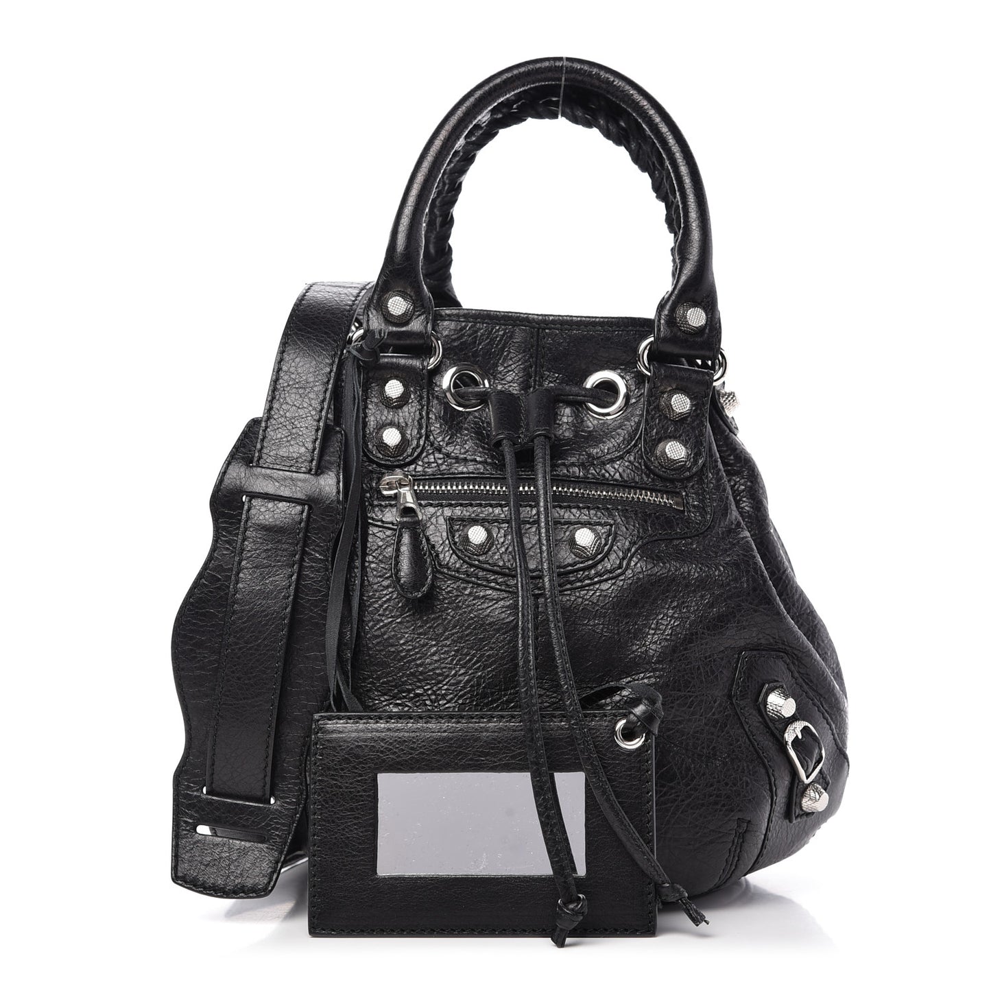 Agneau Giant 12 Silver Hardware Mini Pompon Black