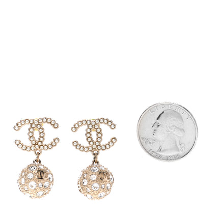 Chanel Crystal Pearl CC Drop Earrings Gold Pearly White 2 of 4
