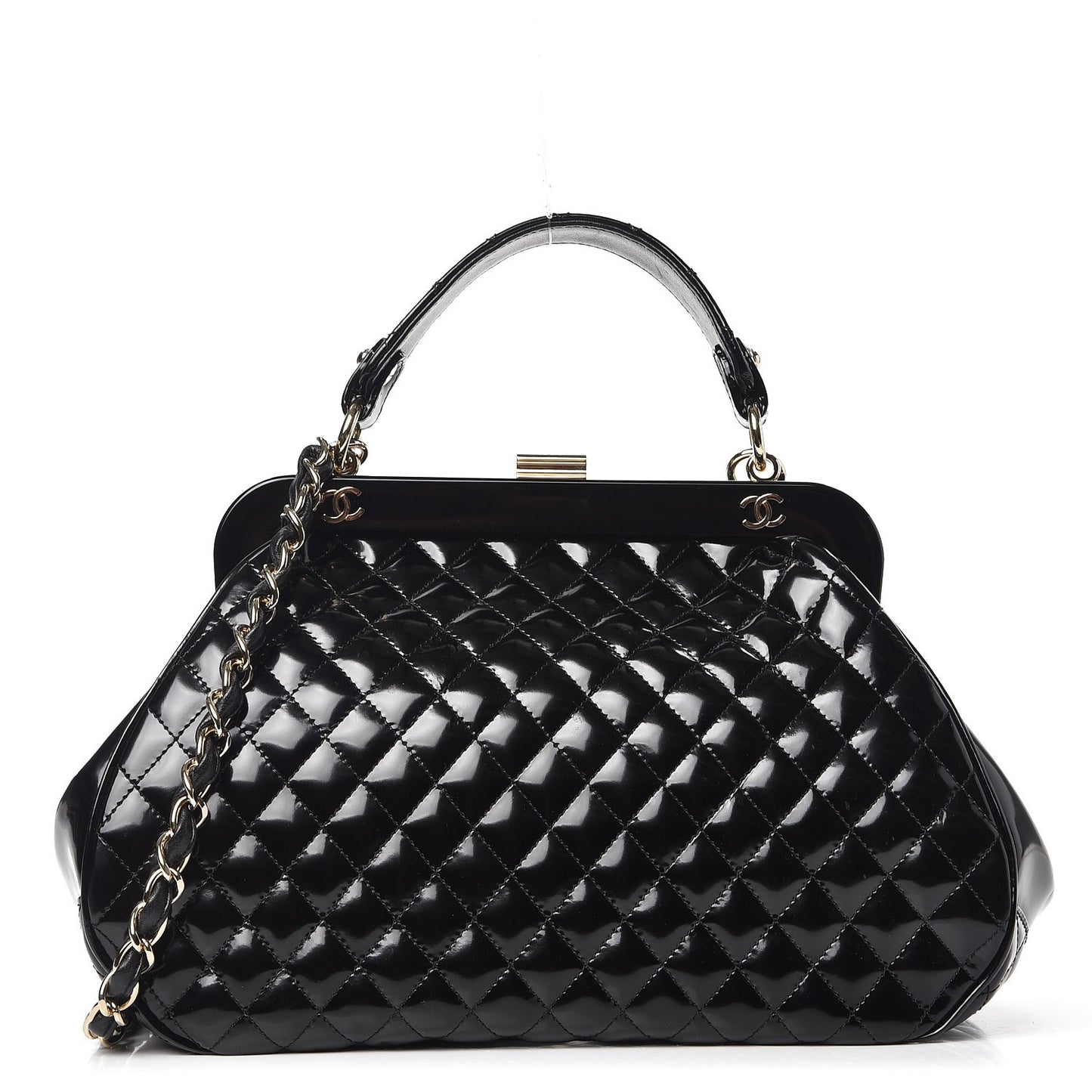 Glazed Calfskin Quilted Small Mademoiselle Frame Bag Black