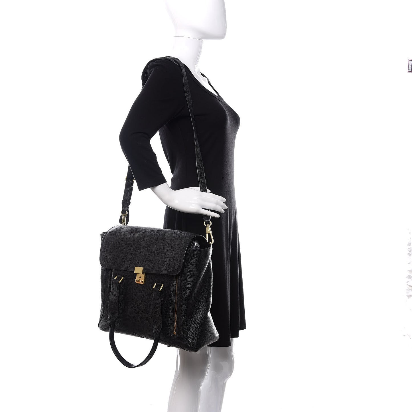 3.1 Textured Calfskin Large Pashli Satchel Black