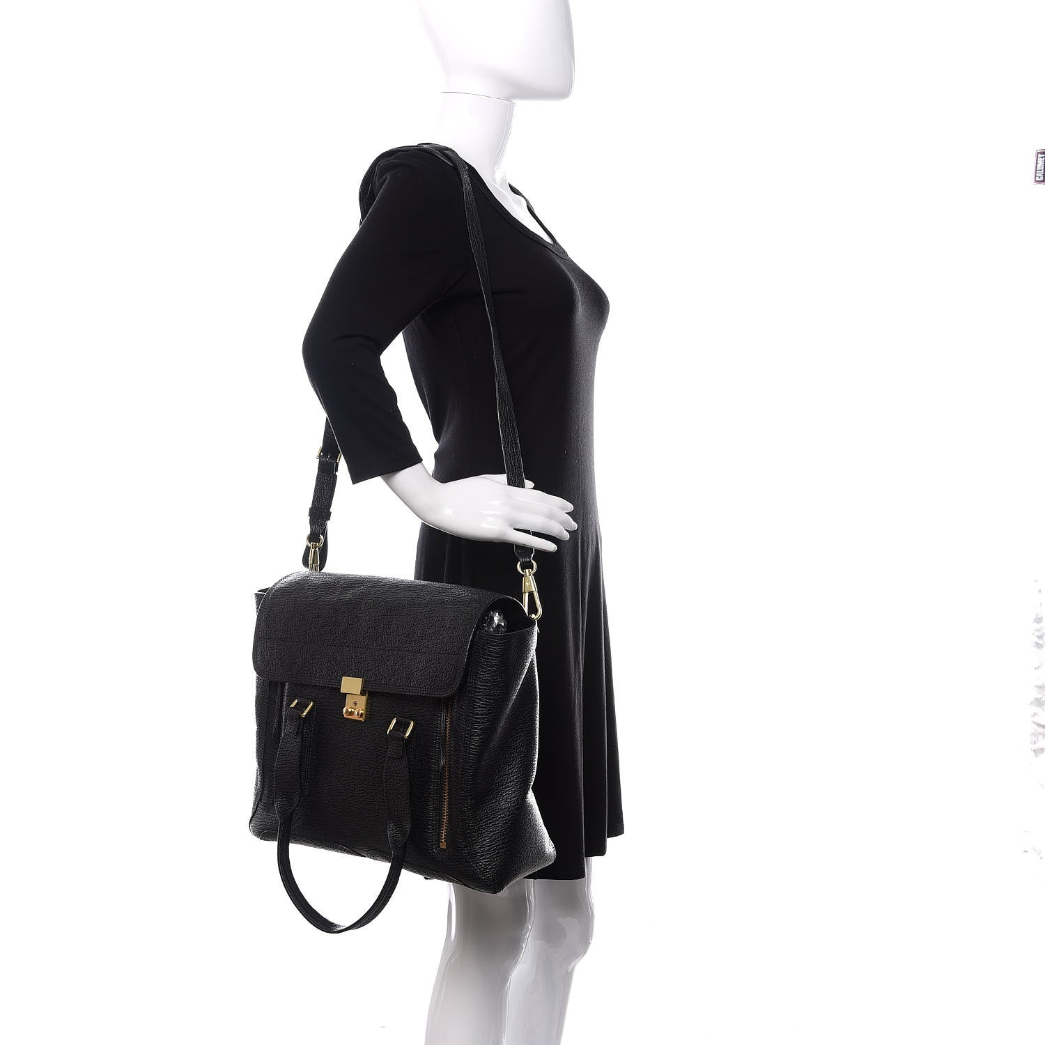 3.1 Phillip Lim 3.1 Textured Calfskin Large Pashli Satchel Black 3 of 10