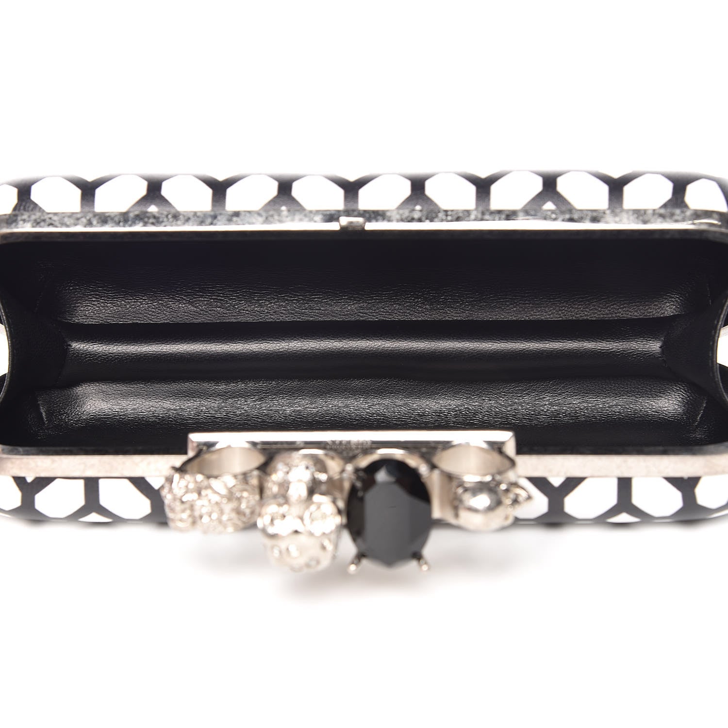 Alexander McQueen Calfskin Classic Grid Skull Knuckle Box Clutch Black White 5 of 11