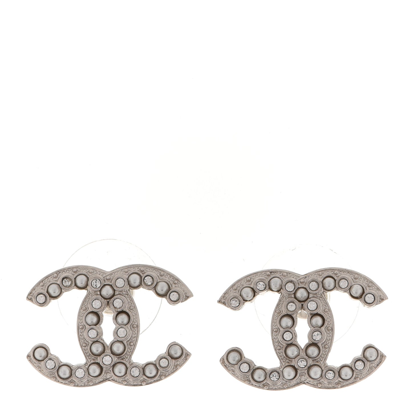 Crystal Pearl CC Earrings Silver