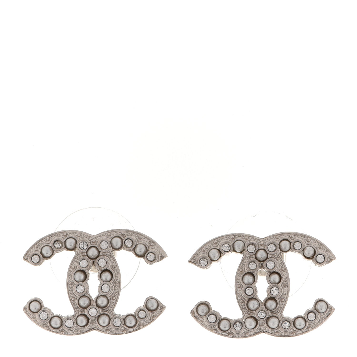 Chanel Crystal Pearl CC Earrings Silver 1 of 5