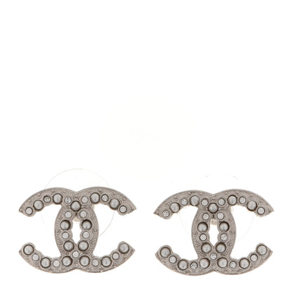 Chanel Crystal Pearl CC Earrings Silver 1 of 5