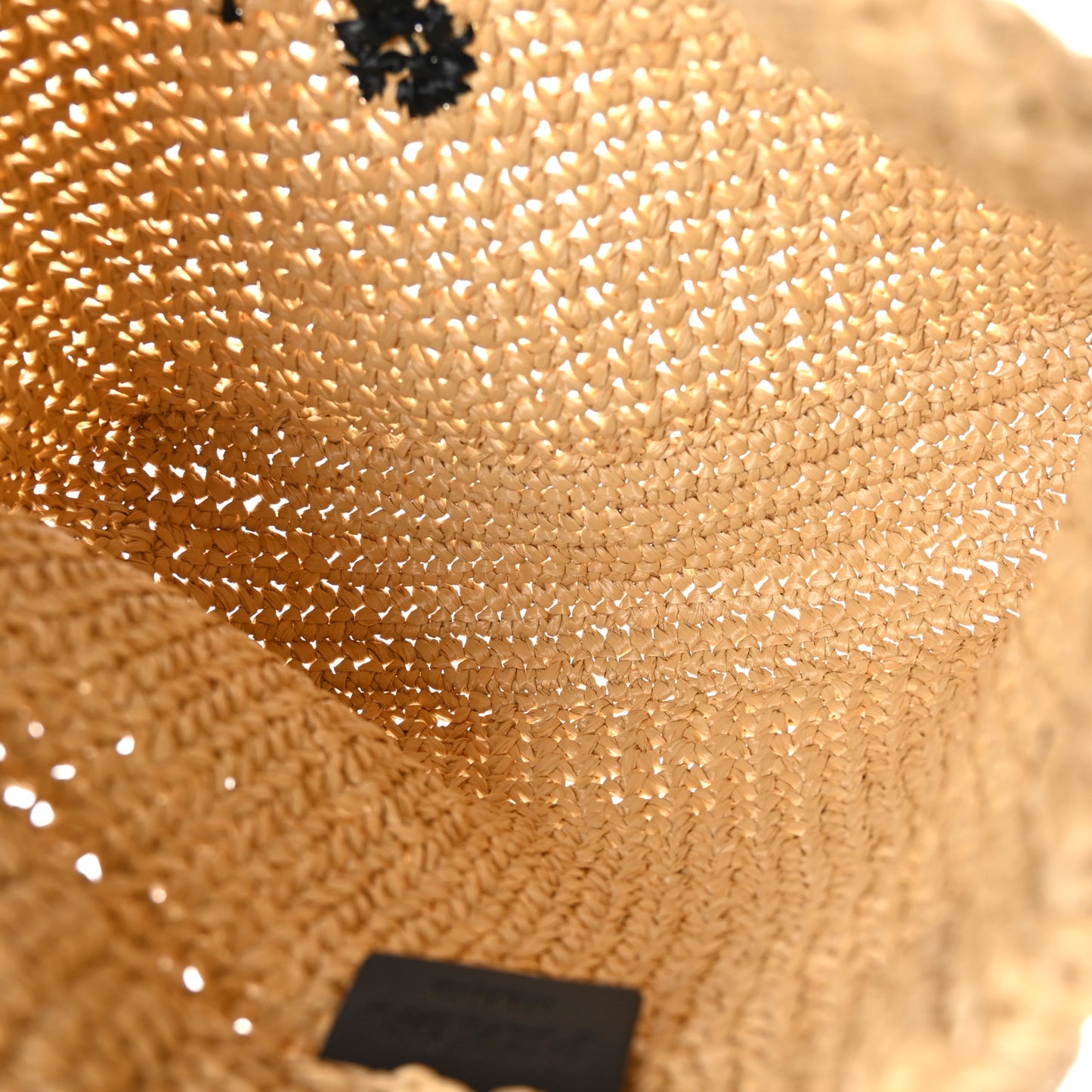 Yarn Raffia Effect Crochet Embroidered Small Logo Tote Naturale