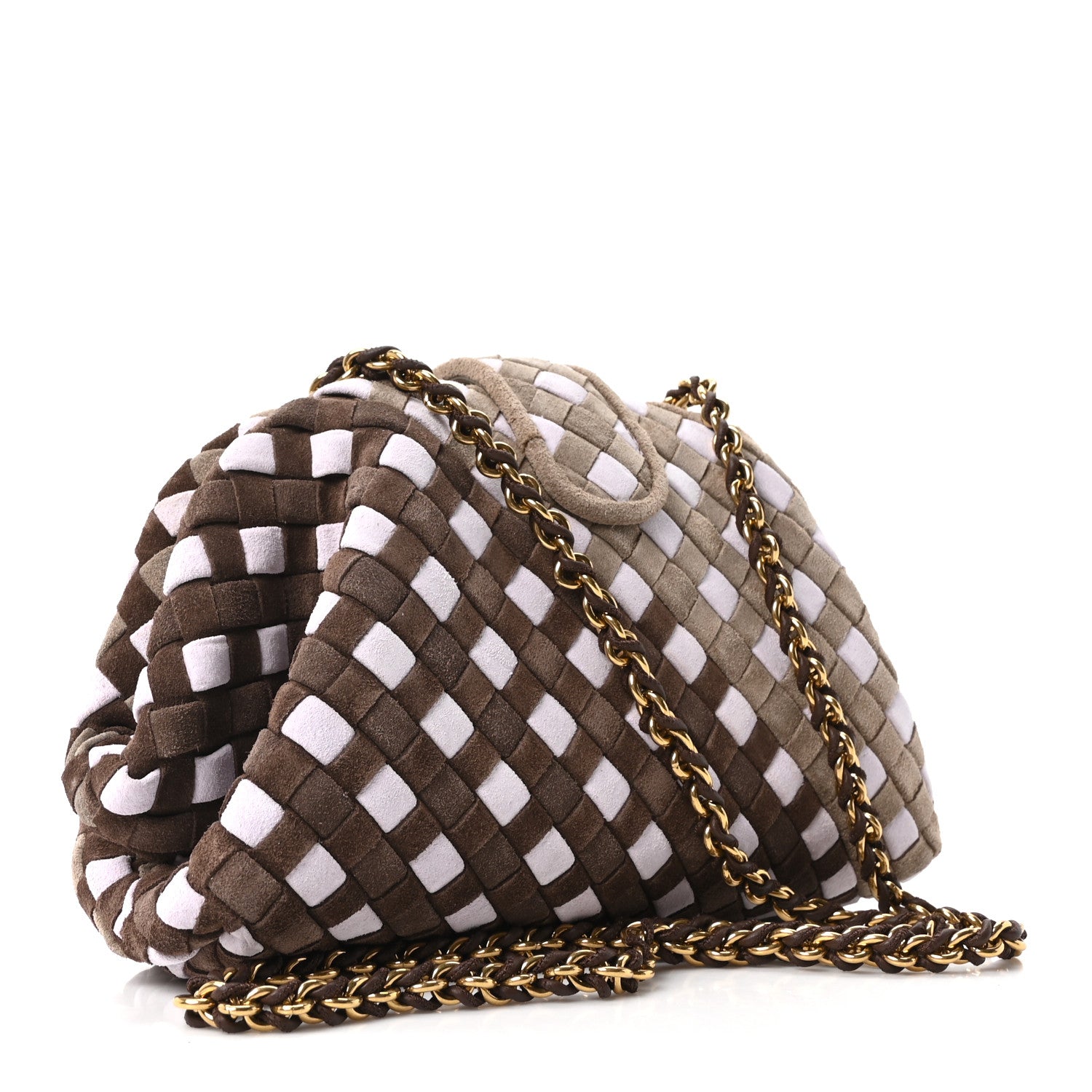 Bottega Veneta Suede Intrecciato Small The Lauren 1980 Clutch With Chain Praline Musk Washed Brownie 2 of 10