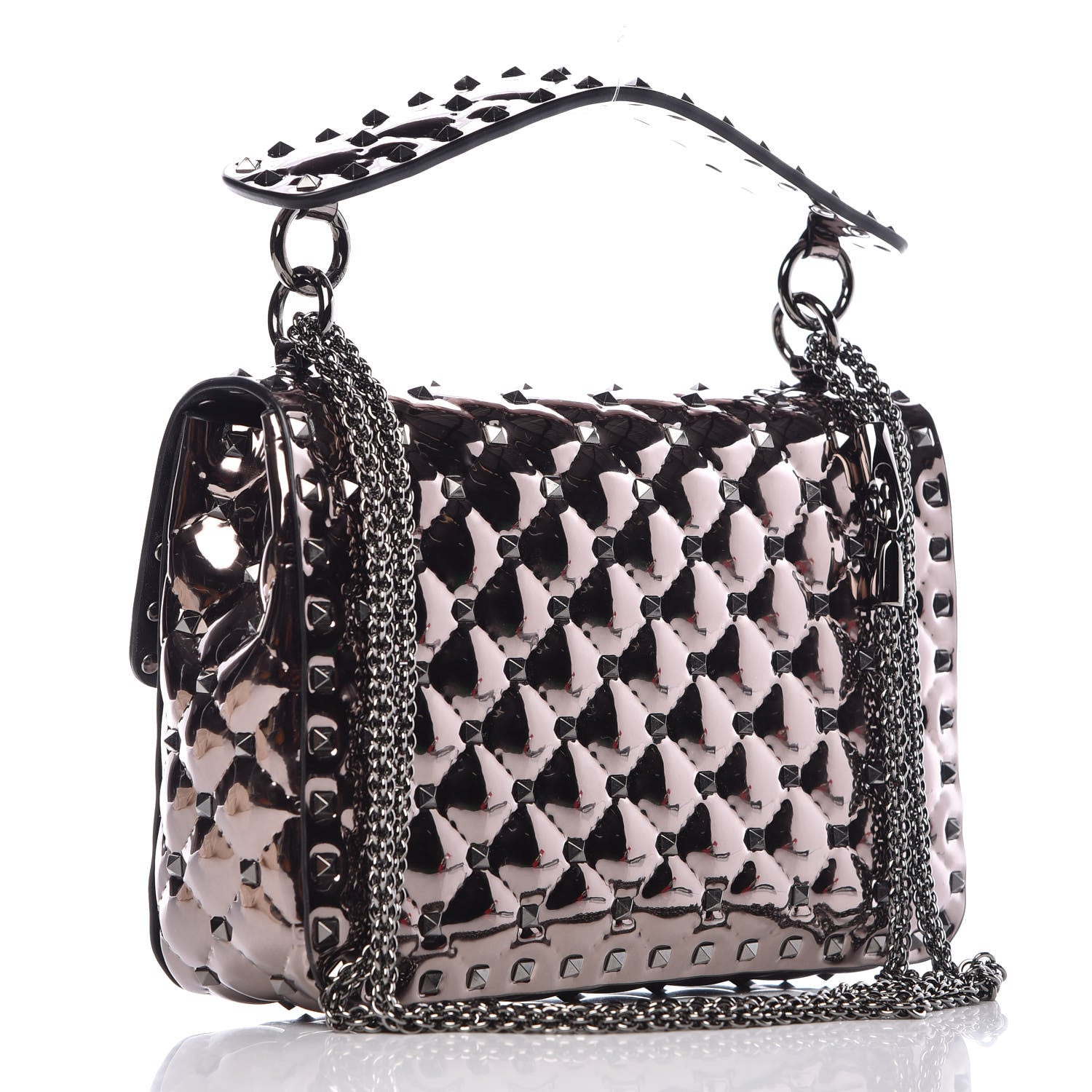 Valentino Garavani Metallic Patent Medium Rockstud Spike Shoulder Bag Rutenio 3 of 6