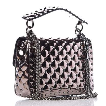 Valentino Garavani Metallic Patent Medium Rockstud Spike Shoulder Bag Rutenio 3 of 6