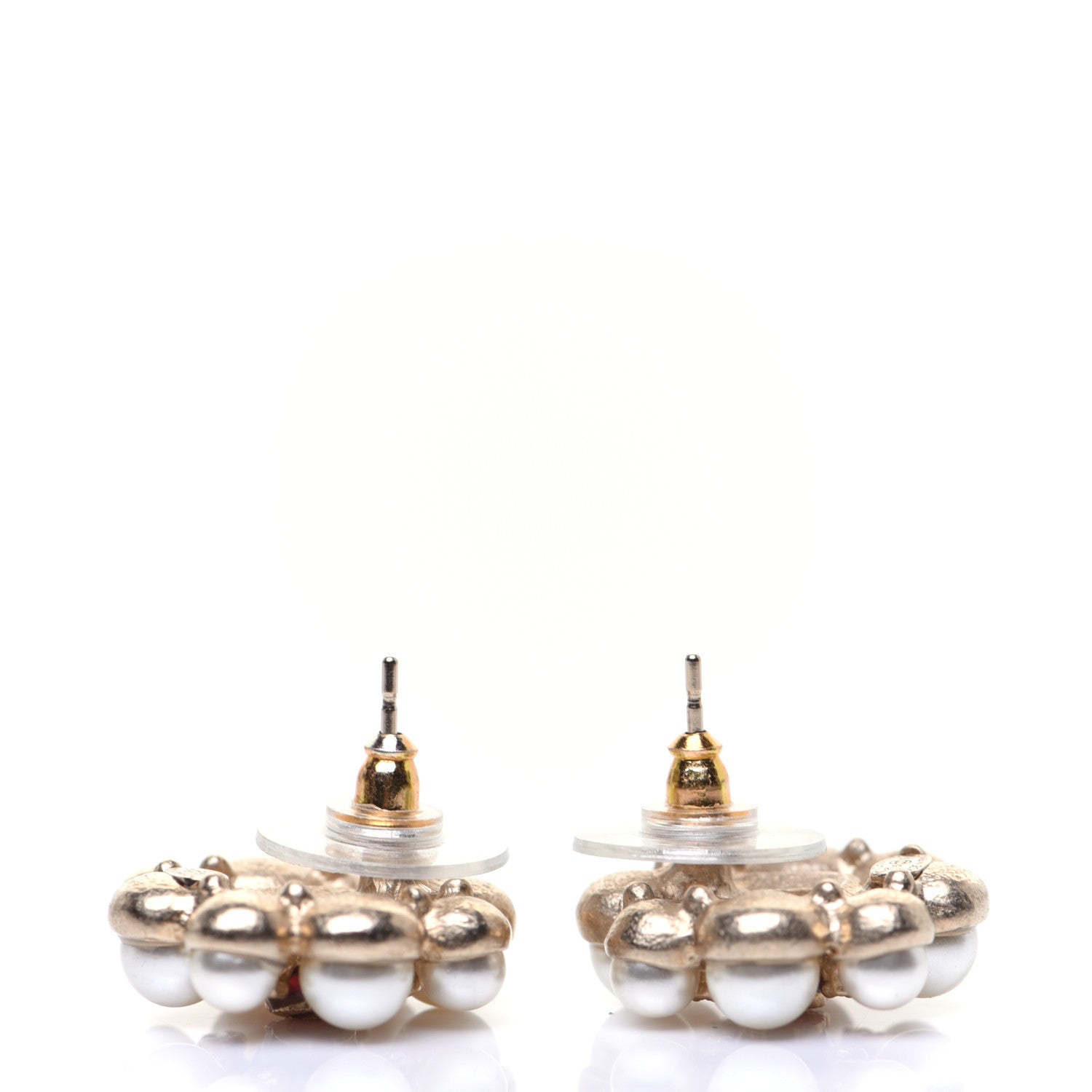 Chanel Gripoix Poured Glass Pearl Crystal CC Earrings Red Gold 3 of 6