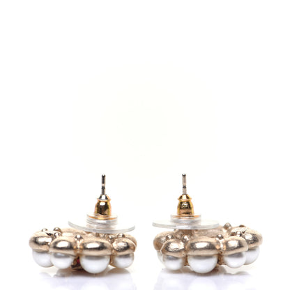 Chanel Gripoix Poured Glass Pearl Crystal CC Earrings Red Gold 3 of 6
