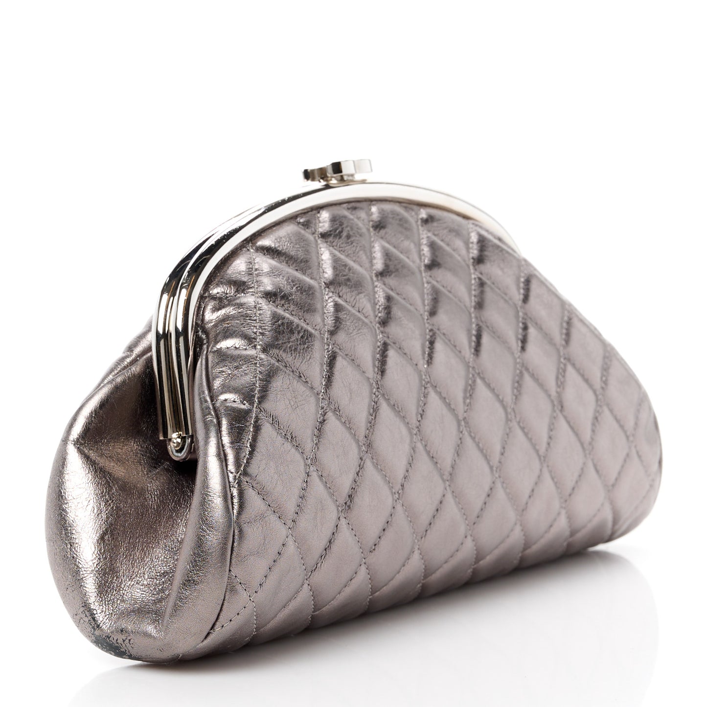 Metallic Aged Calfskin Quilted Timeless Clutch Silver