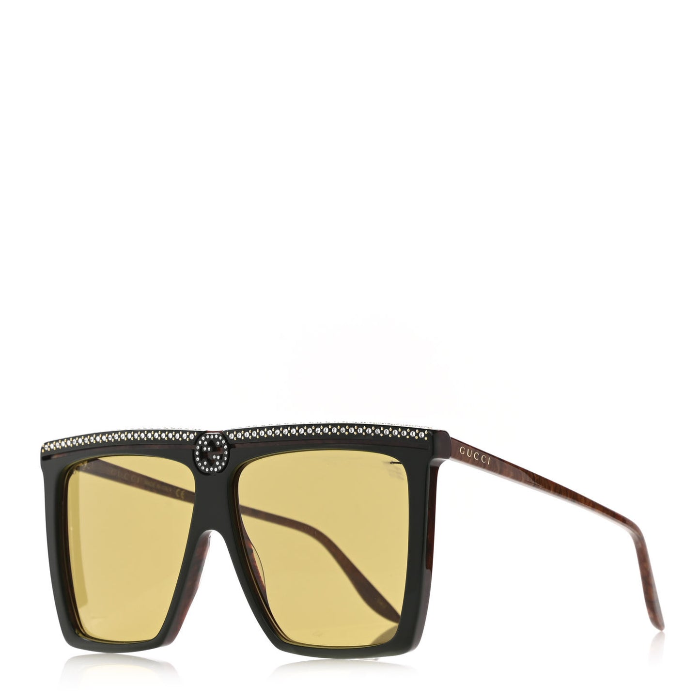 Crystal Square Frame GG Sunglasses GG0733S Green Brown