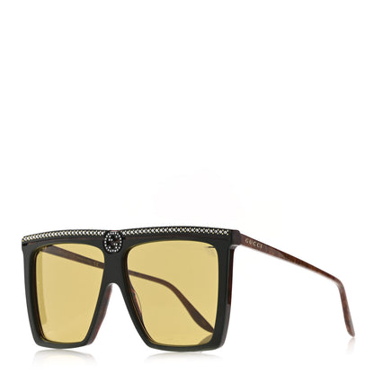 Gucci Crystal Square Frame GG Sunglasses GG0733S Green Brown 1 of 11