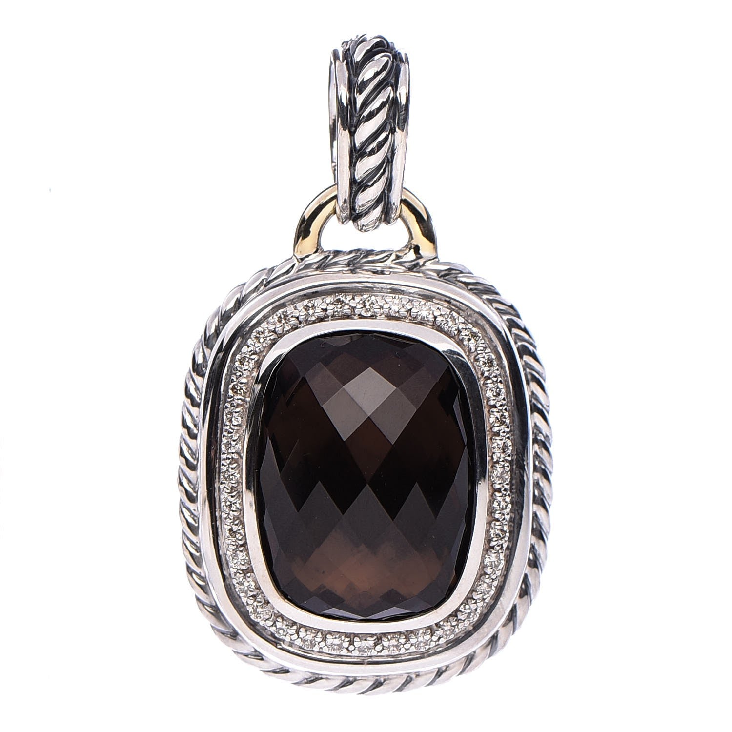 David Yurman Sterling Silver 18K Yellow Gold Smoky Quartz Diamond 11mm Wheaton Enhancer Pendant 1 of 4