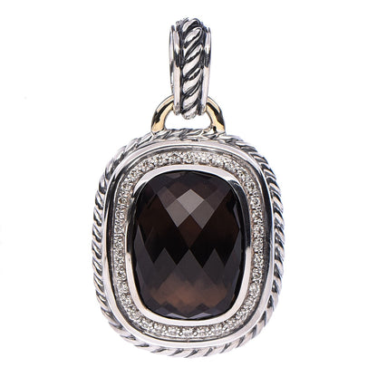 David Yurman Sterling Silver 18K Yellow Gold Smoky Quartz Diamond 11mm Wheaton Enhancer Pendant 1 of 4