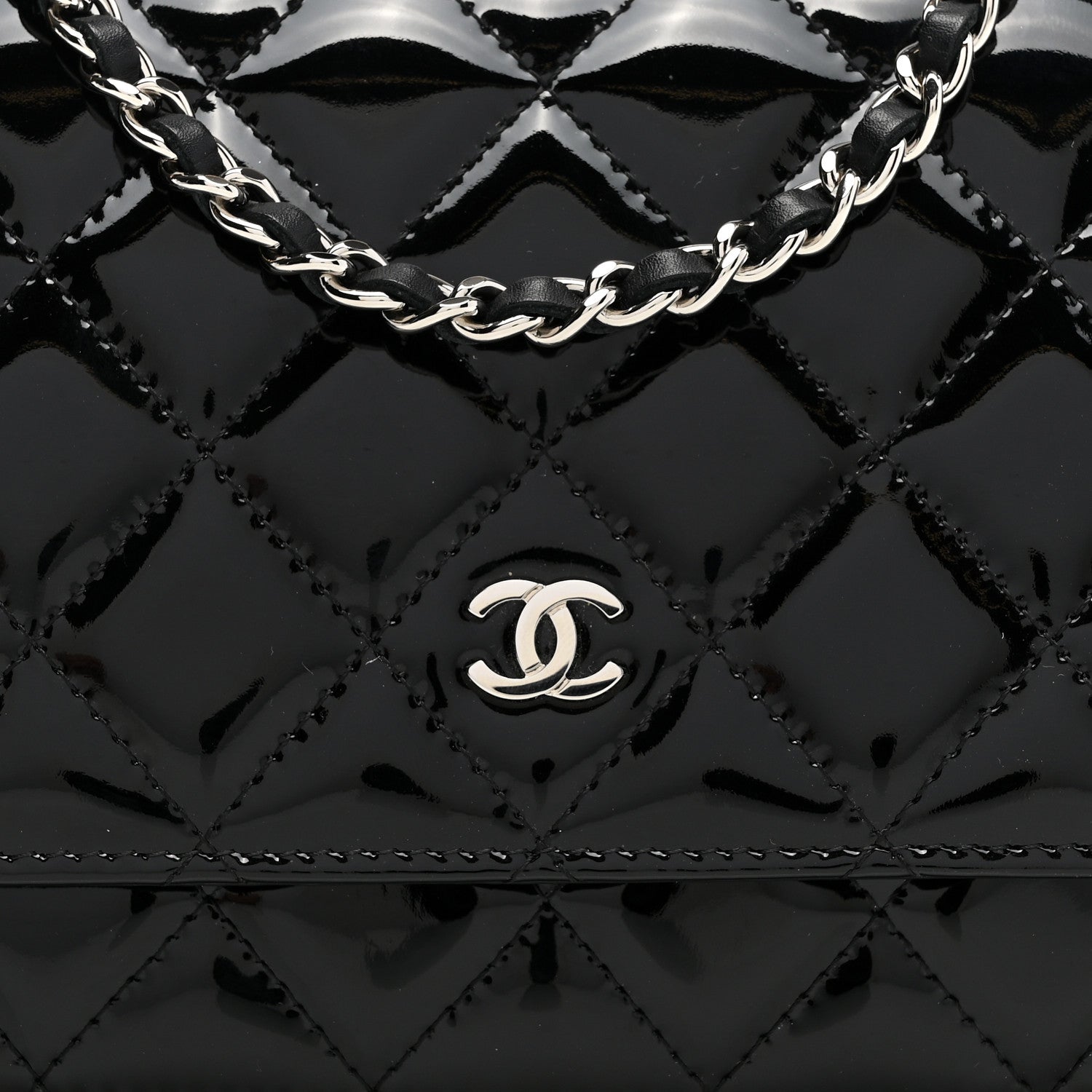 Chanel Patent Quilted Wallet On Chain WOC Black 9 of 11