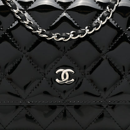 Chanel Patent Quilted Wallet On Chain WOC Black 9 of 11