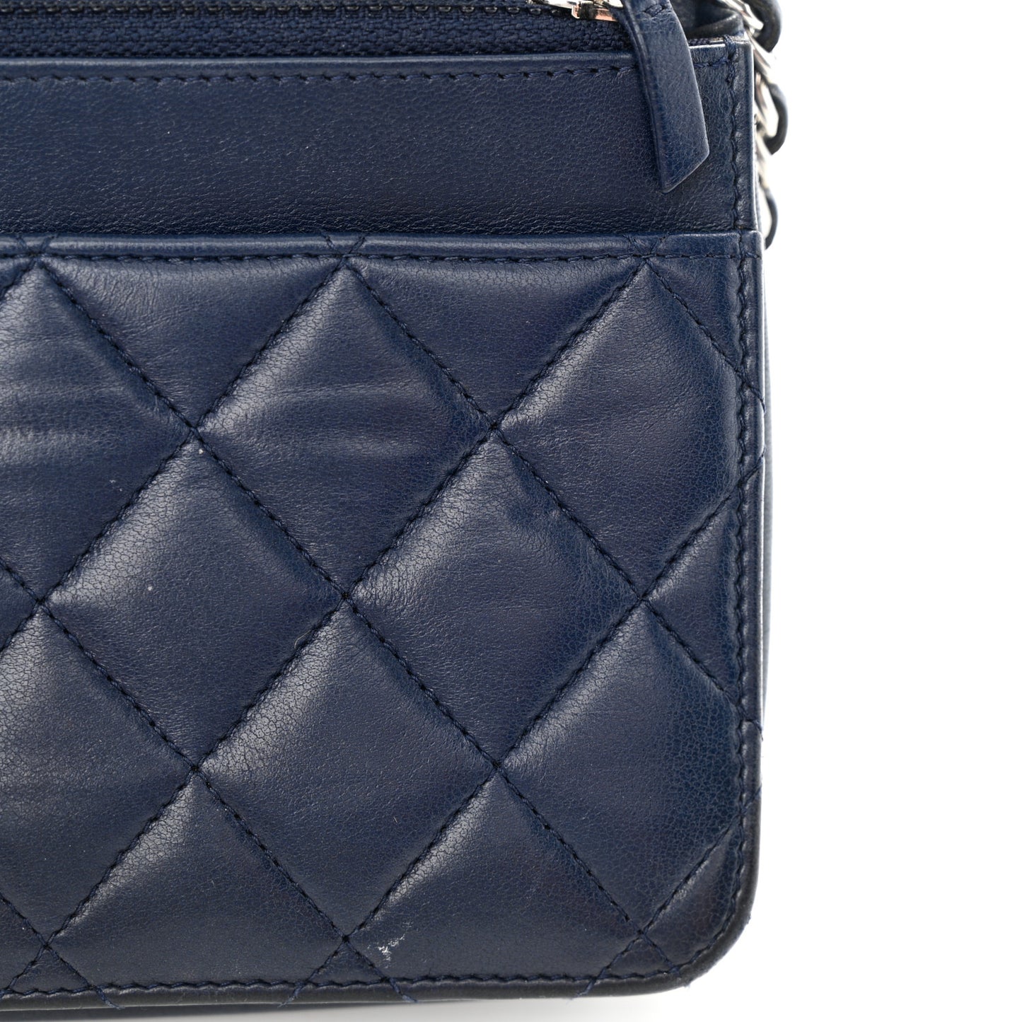 Lambskin Quilted Wallet On Chain WOC Navy Blue