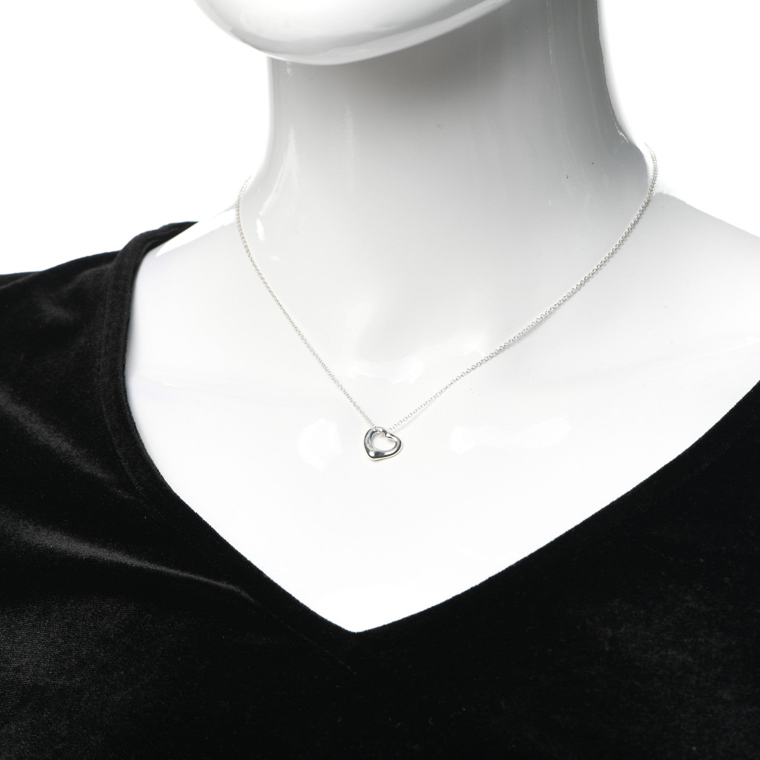 Tiffany Sterling Silver 11mm Elsa Peretti Open Heart Pendant Necklace 2 of 5