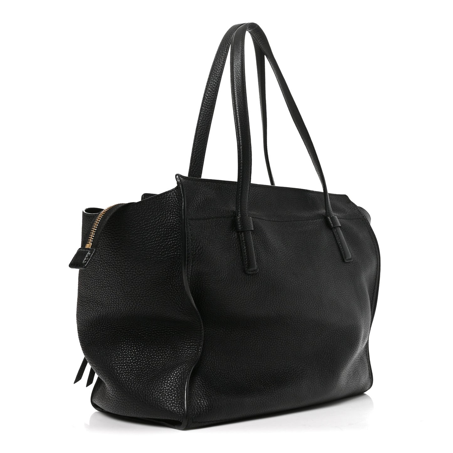 Hammered Calfskin Double Handle Medium Amy Tote Black