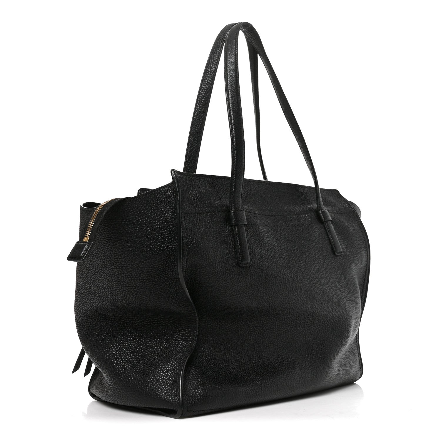 Salvatore Ferragamo Hammered Calfskin Double Handle Medium Amy Tote Black 2 of 9