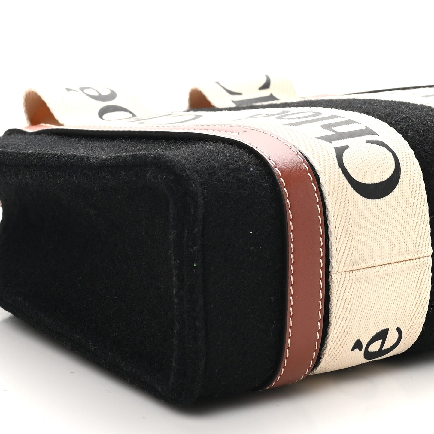 Felt Calfskin Small Woody Ribbon Tote With Strap Black