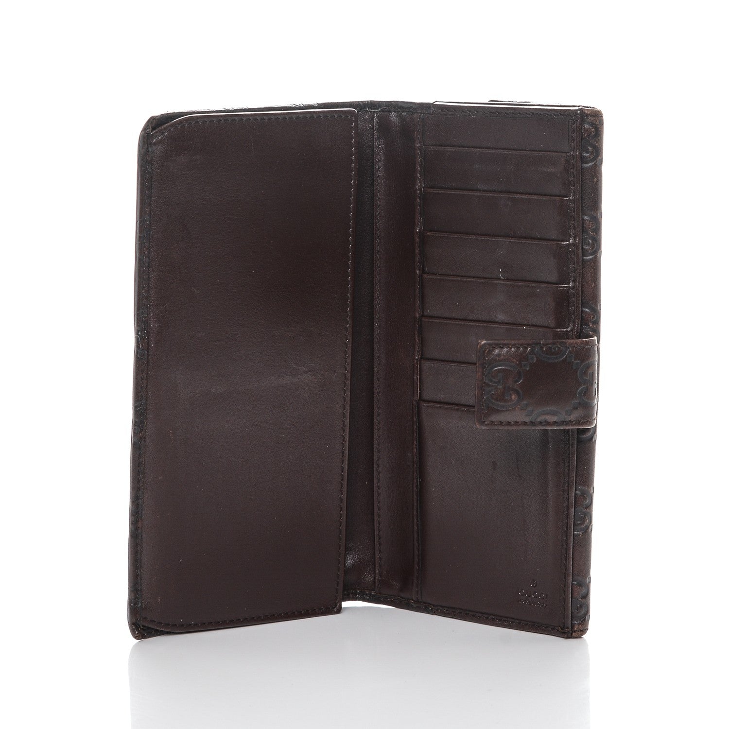 Gucci Guccissima Margaux Calfskin Metal Bar Continental Flap Wallet Chocolate 6 of 7