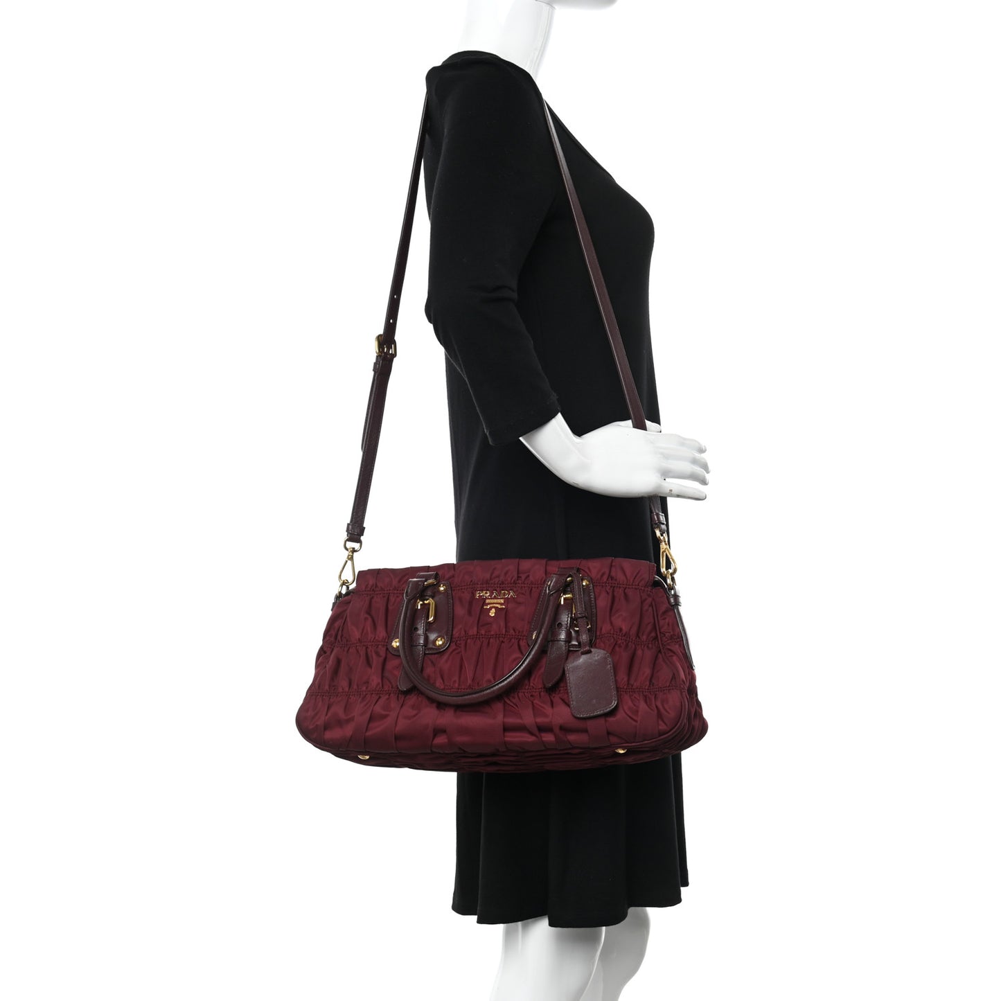 Tessuto Nylon Nappa Gaufre Shopping Satchel Granato