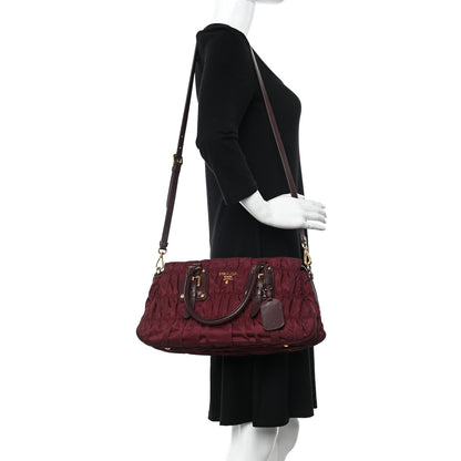 Prada Tessuto Nylon Nappa Gaufre Shopping Satchel Granato 2 of 14