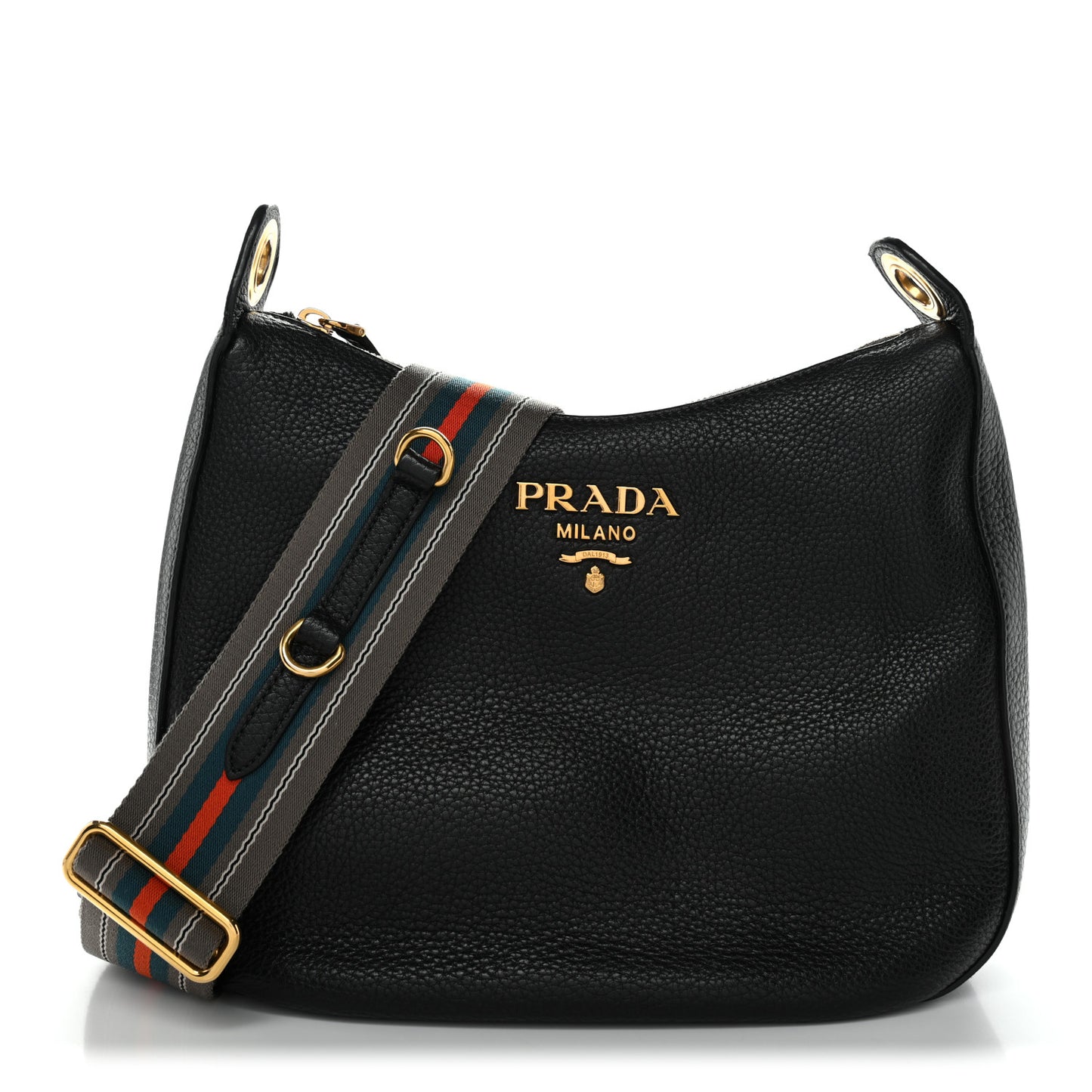 Vitello Phenix Small Zippered Messenger Hobo Black