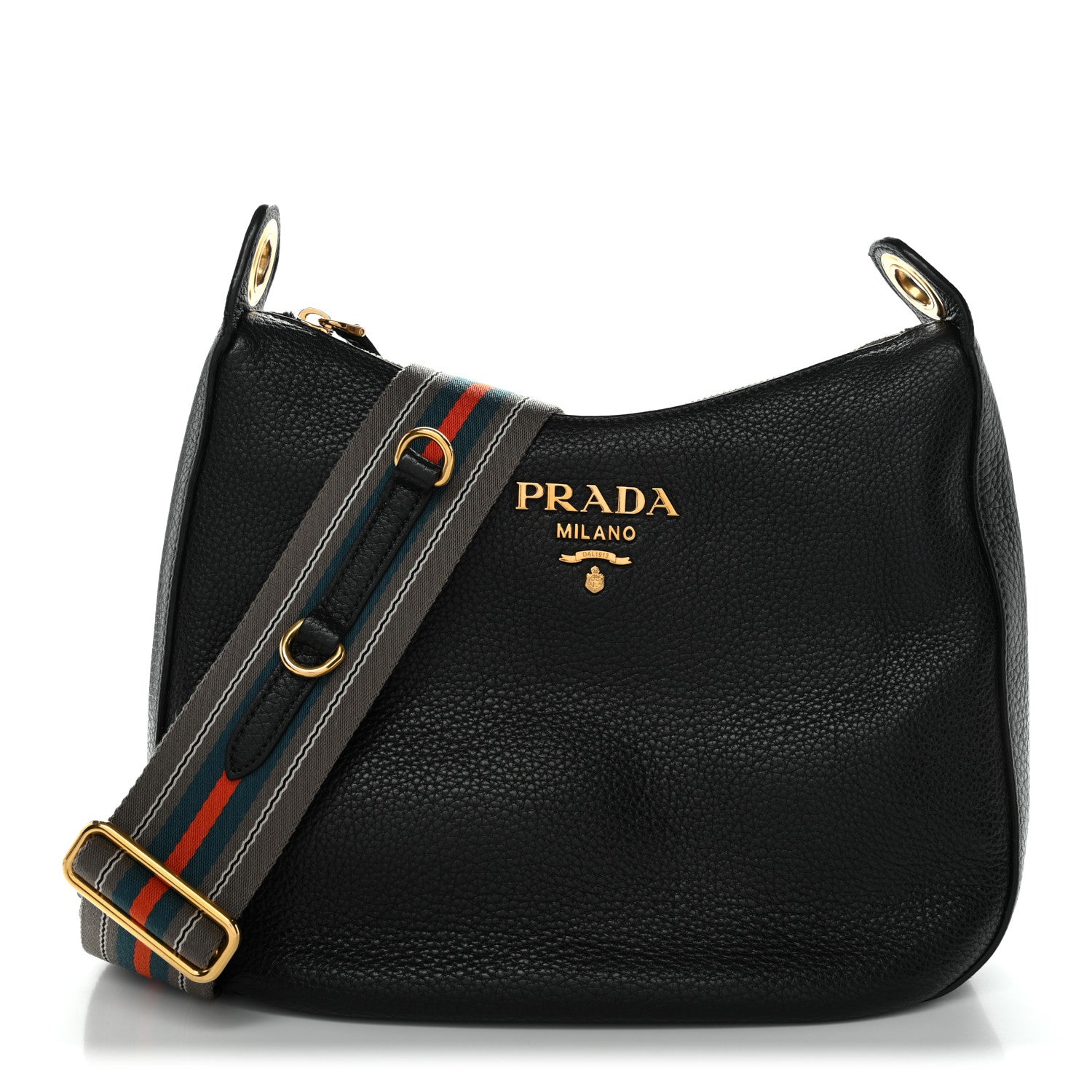 Prada Vitello Phenix Small Zippered Messenger Hobo Black 1 of 10