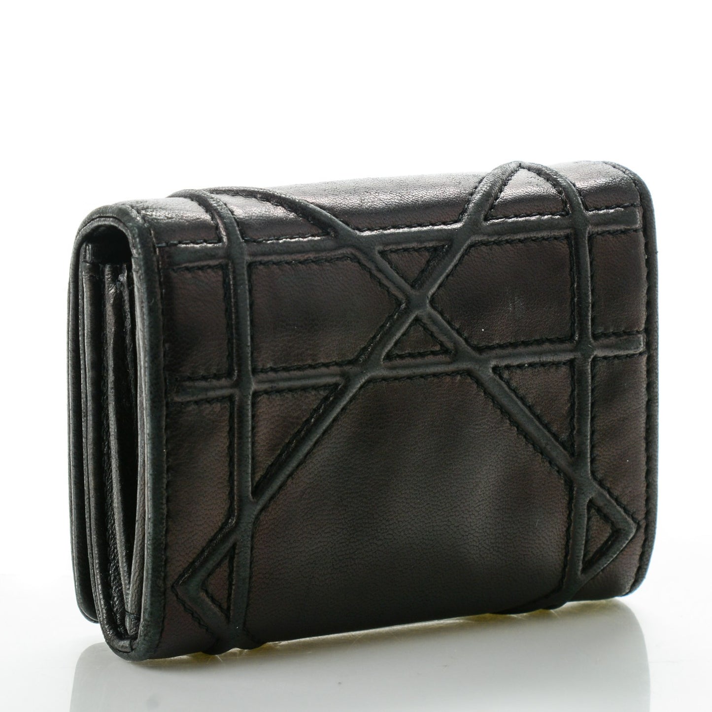 Lambskin Cannage Diorama Compact Wallet Black