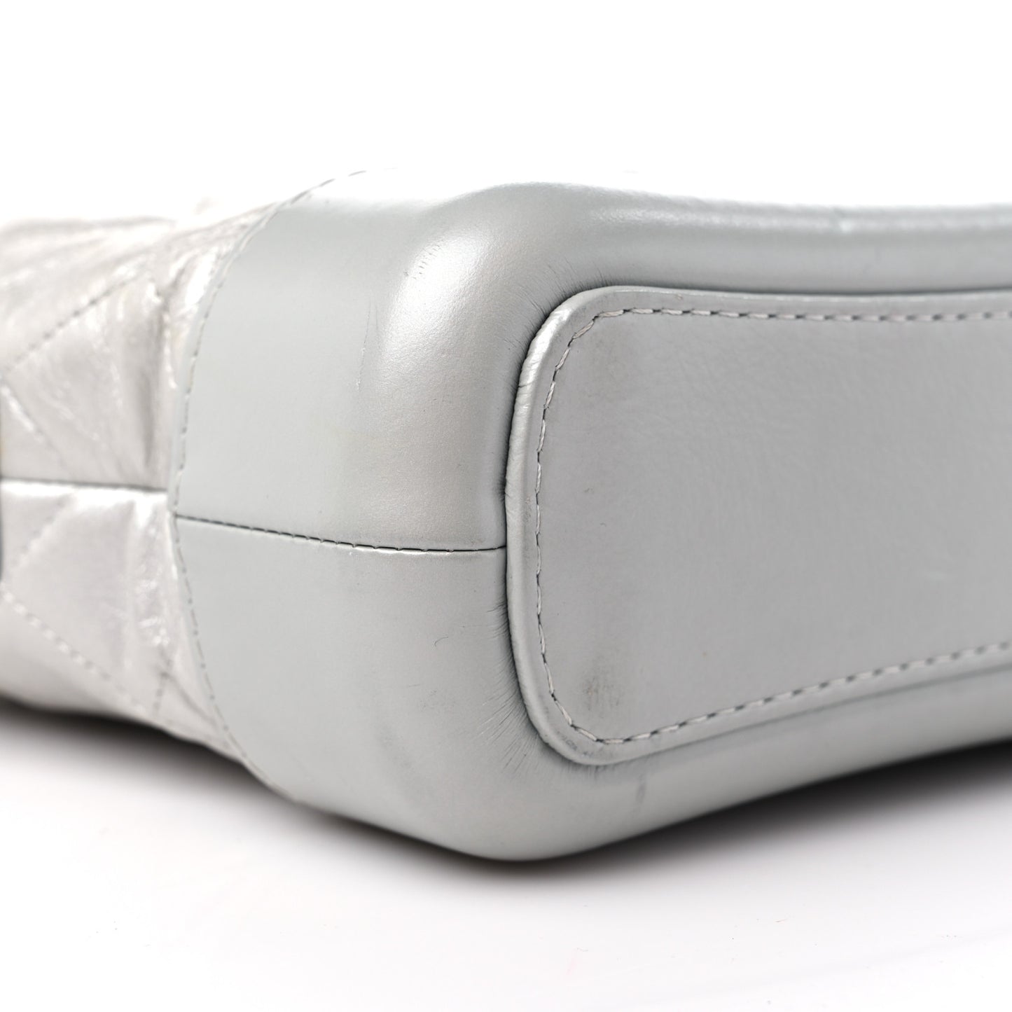 Metallic Aged Calfskin Quilted Small Gabrielle Hobo Silver