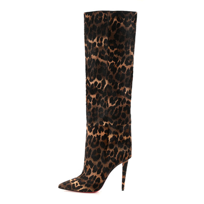 Christian Louboutin Pony Hair Leopard Print Astrilarge Botta Knee Boots 41 Brown Black 1 of 7