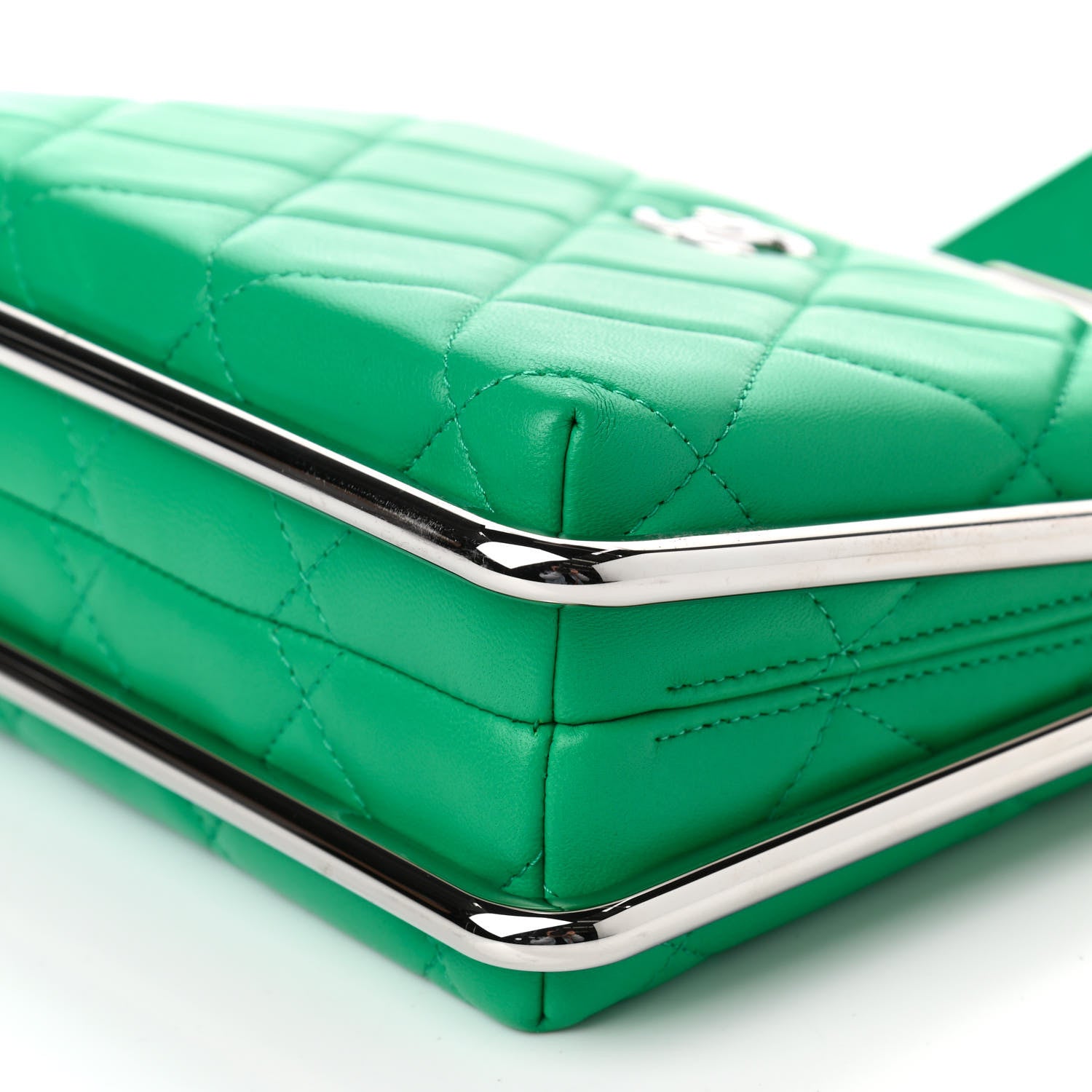 Chanel Quilted Lambskin Metal Bar Clutch Bag Green 8 of 8