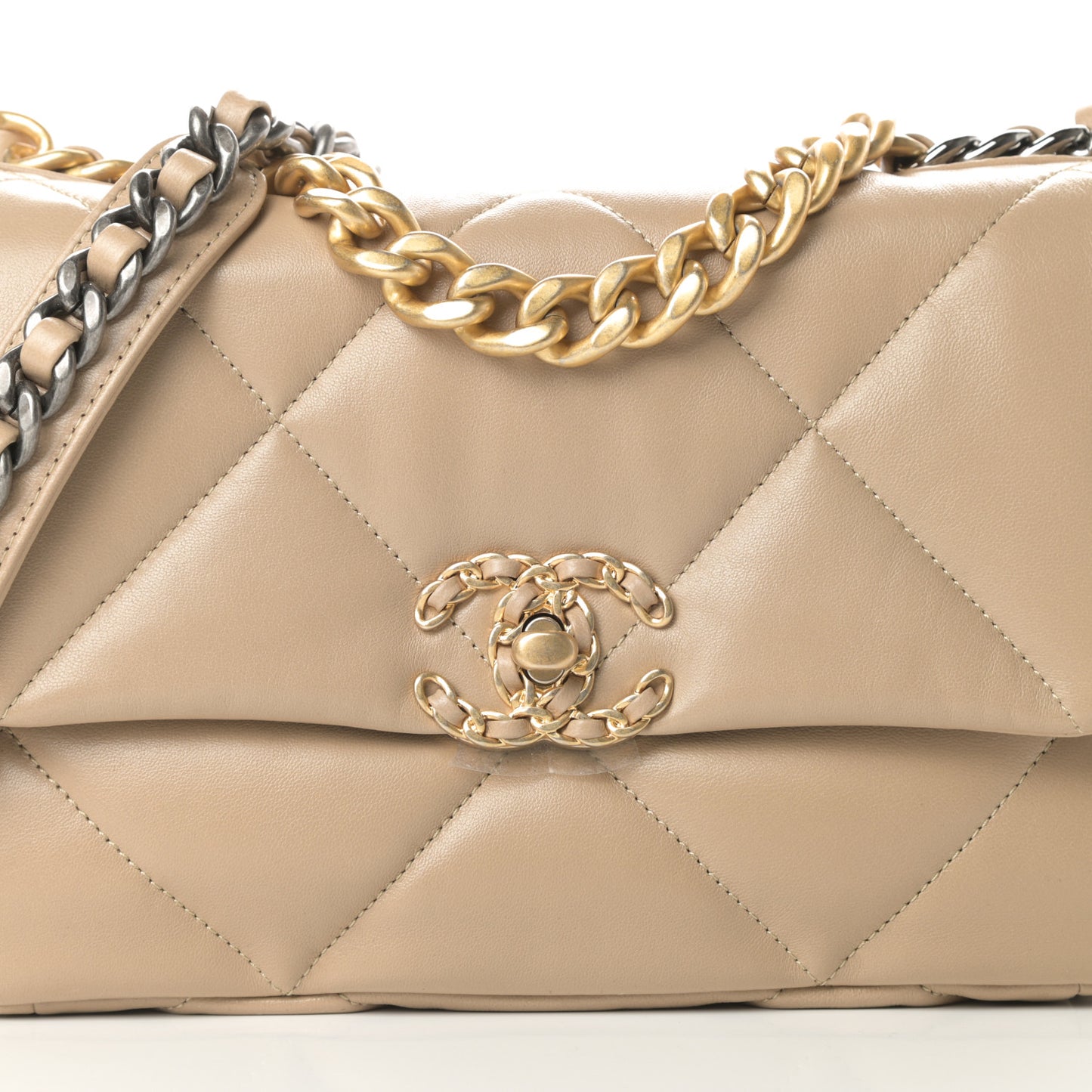 Lambskin Quilted Medium Chanel 19 Flap Dark Beige