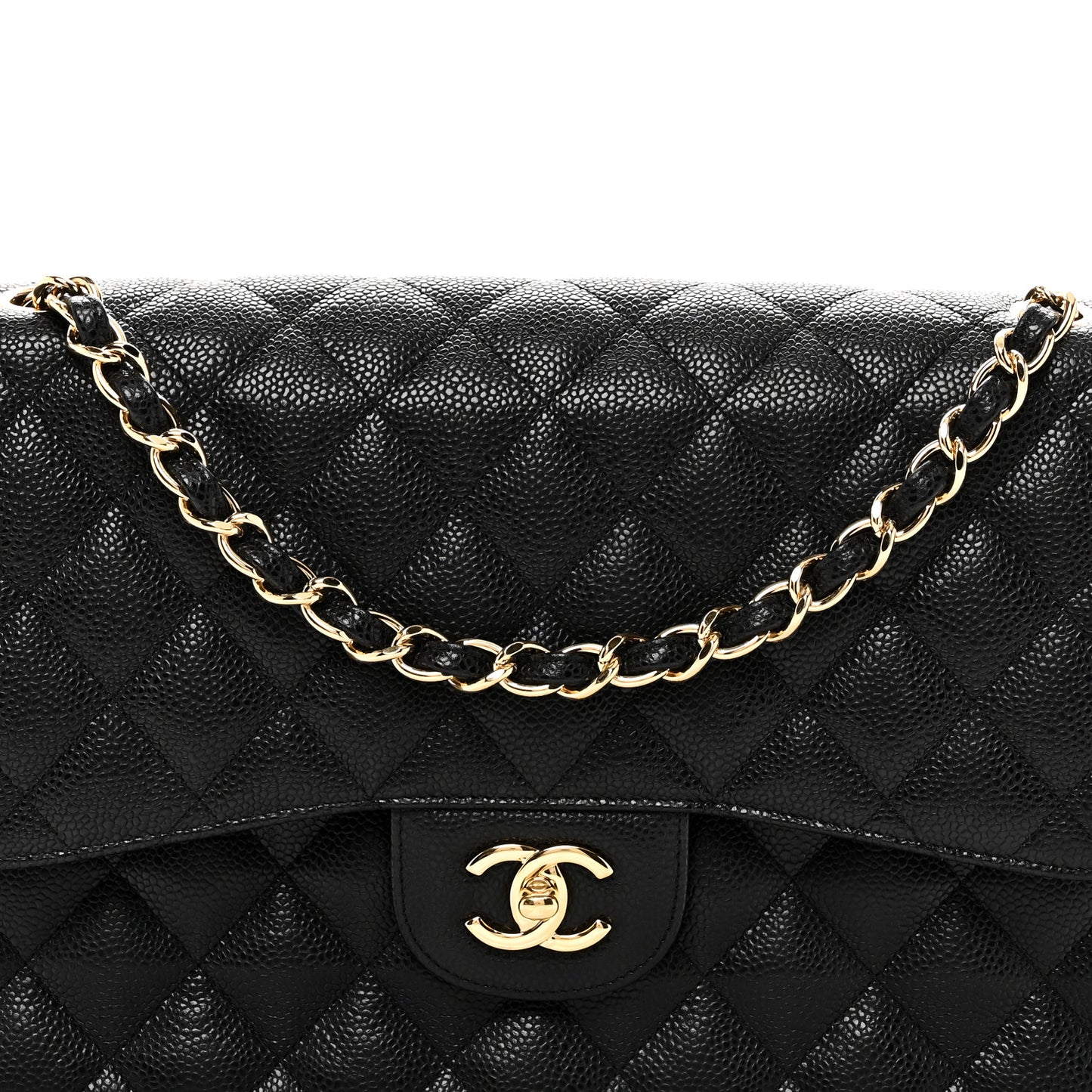 Caviar Quilted Jumbo Double Flap Black